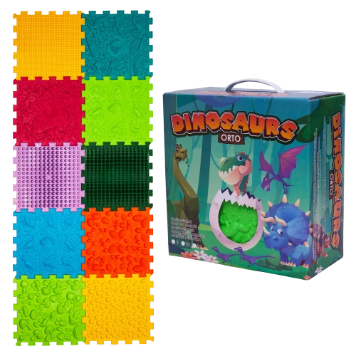 Masážní podložka Ortek Dinosauři Puzzle 10 prvků + 6 trojúhelníků